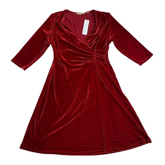 Soft Surroundings Velvet Hyannis Red Dress Surplice Holiday Skirt NWT Size M - Picture 8 of 11